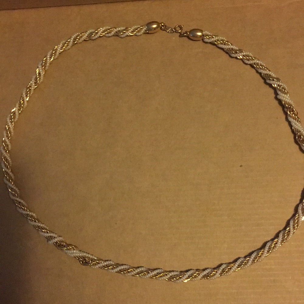 Vintage Crown Trifari gold pearl twisted necklace